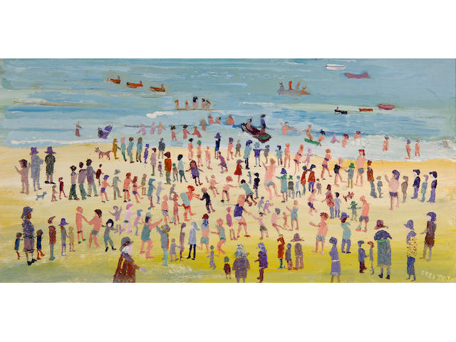 Fred Yates (British, born 1922) Crowded beach scene,