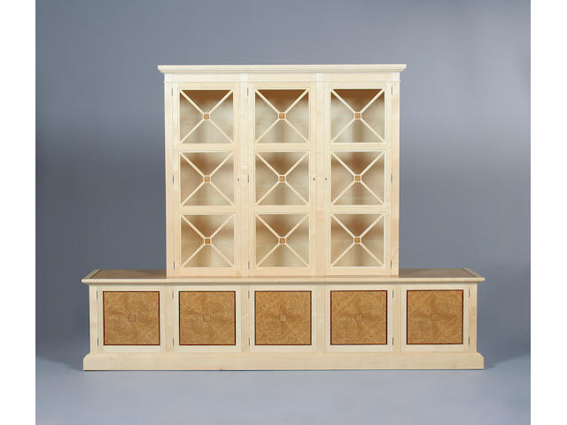 A David Linley designed maple and pollard oak bookcase