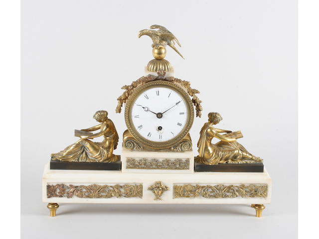 An early 19th century white marble and gilt brass mounted mantel timepiece, attributed to the Baetens family of Soho, London