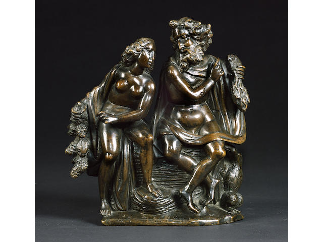 A 16th Netherlandish bronze figural group of Jupiter and Ganymede