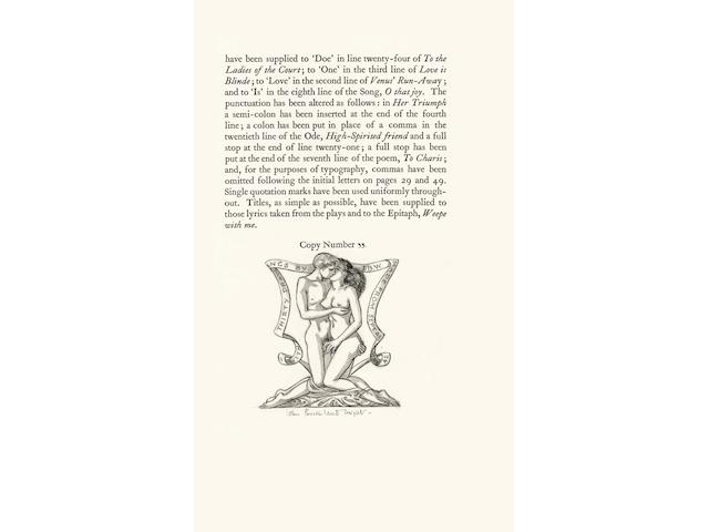 GOLDEN COCKEREL PRESS JONSON (BEN) A Croppe of Kisses. Selected Lyrics... chosen, with an appreciation by John Wallis, LIMITED TO 250 COPIES, THIS EXTRA-ILLUSTRATED WITH 30 ORIGINAL INK AND WASH DRAWINGS BY JOHN BUCKLAND WRIGHT
