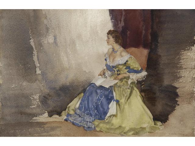 Sir William Russell Flint R.A., P.R.W.S. (British, 1880-1969) "Hazel Jennings as Mistress Knapp (One of Samuel Pepys' actress friends) in 'And So To Bed'",