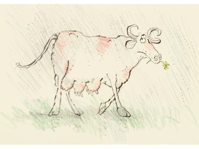Ronald Searle (British, born 1920) Cow with a yellow daisy