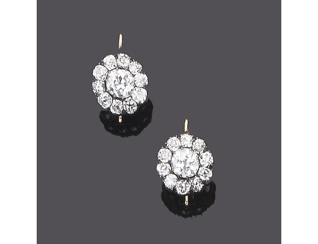A pair of late 19th century diamond cluster earrings,