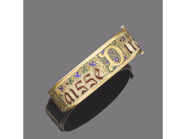 A gold and enamel hinged bangle, by Falize,