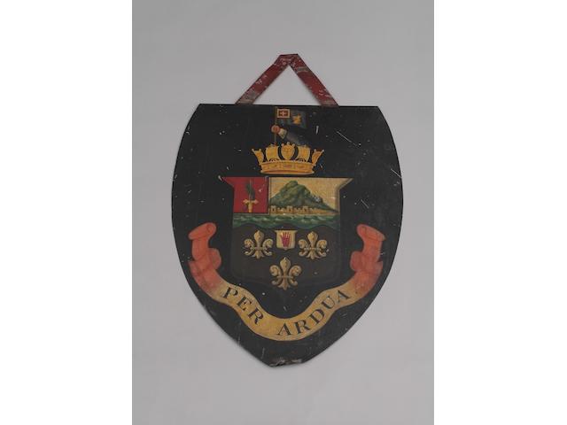 An 18th Century Pontypool Enamel Shield Bearing The Arms Of Sir Roger Curtis