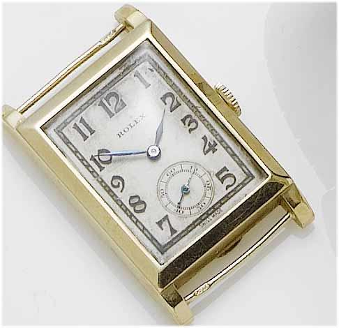 Rolex. A 9ct gold rectangular wristwatch Glasgow Import Mark for 1937