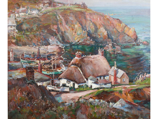 Garstin Cox (1892 - 1933, British) Cadgwith, Cornish coastal village scene, signed lower left, on canvas,  50 x 60cm See front cover illustration