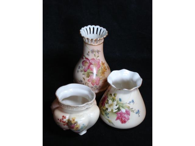 Three small Royal Worcester blush ivory vases