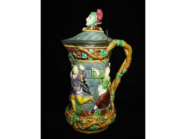 A Minton Majolica 'Tower' flagon, dated 1871