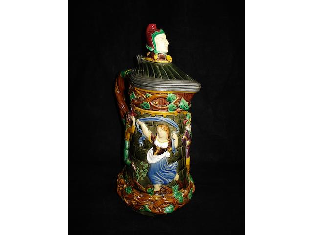 A Minton Majolica 'Tower' flagon, dated 1881