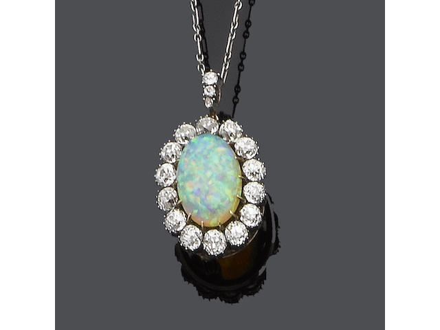 A late 19th century opal and diamond brooch/pendant,