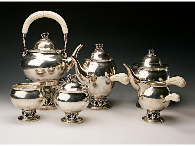 Georg Jensen a fine silver six piece tea service