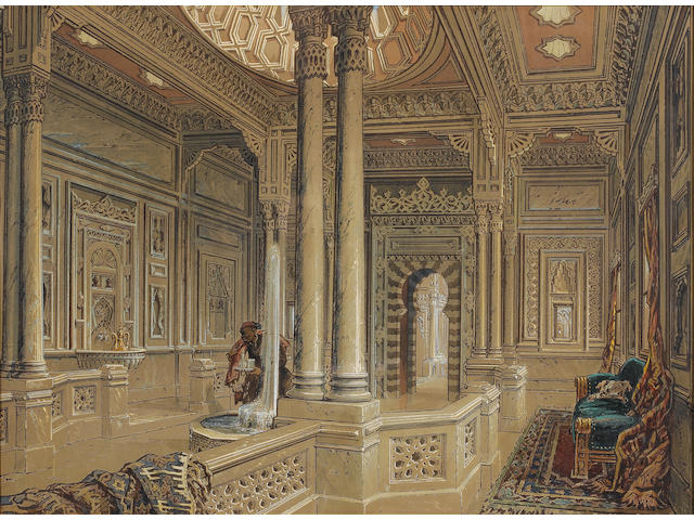 Count Amadeo Preziosi (Maltese, 1816-1882) Interior of a palace reception room 44 x 60 cm. (17&#188; x 23&#190; in.) unframed