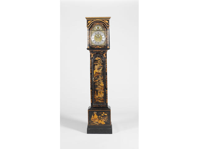 A mid 18th century lacquered longcase clock with rise and fall regulation in the dial Richard Rayment, St. Edmunds Bury Fecit