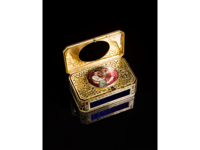 An exceptional gold and enamel singing bird box by Jaquet Droz & Leschot, the case by Jaques-Dauphin Moulinie, circa 1795,