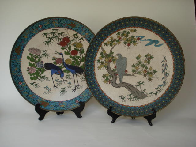 Two large similar Japanese cloisonn&#233; chargers Meiji period