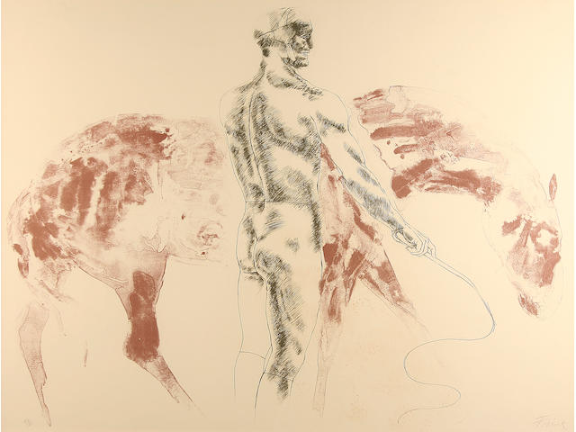Dame Elisabeth Frink R.A. (British, 1930-1993) Man and Horse III, (Wiseman 52), lithograph, 1971, from the Man and Horse series, printed in clours, on J. Green mould made paper, signed and numbered 67/70 in pencil, printed at Curwen Studio, published by Leslie Waddington Prints Ltd,