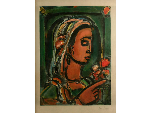 Georges Rouault (French, 1871-1958) Head of a woman with bouquet of flowers,
