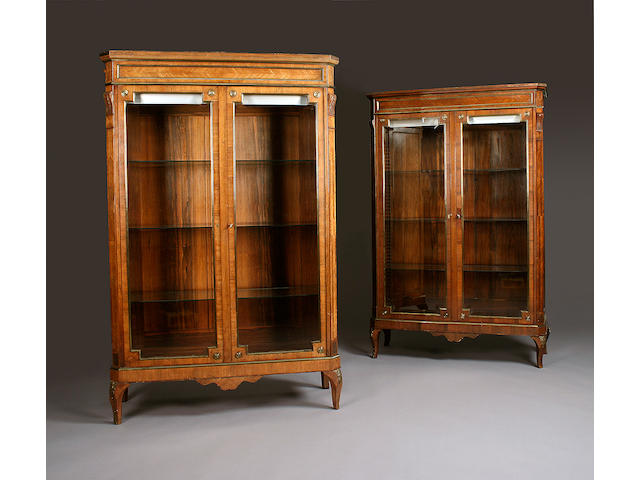 A pair of French Rosewood vitrines, late 19th Century