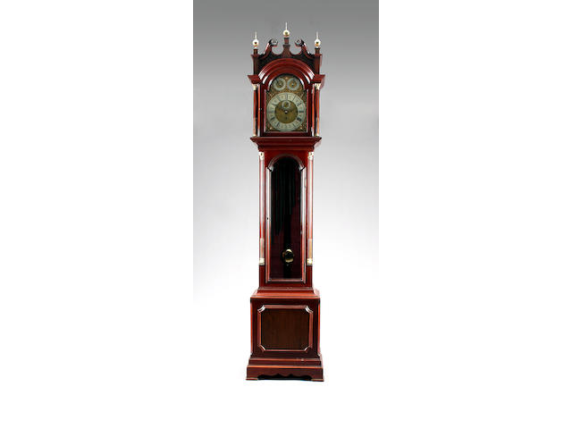 A good quality 20th Century mahogany-cased chiming longcase clock of small proportions Anonymous sold with eight tubes, three weights, pendulum, two keys and winder