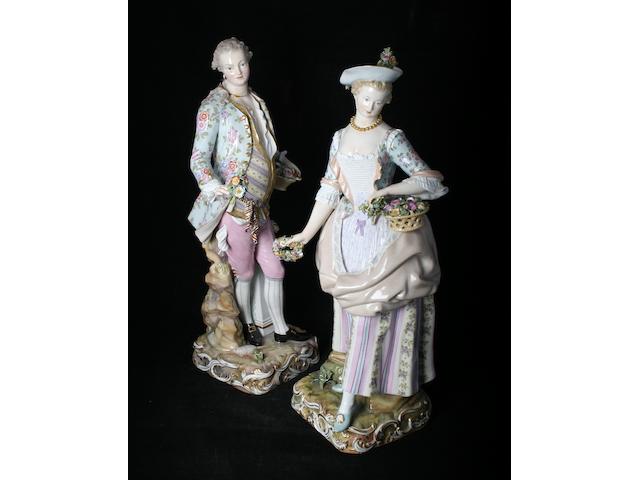 A large pair of Meissen porcelain figures, 19th Century