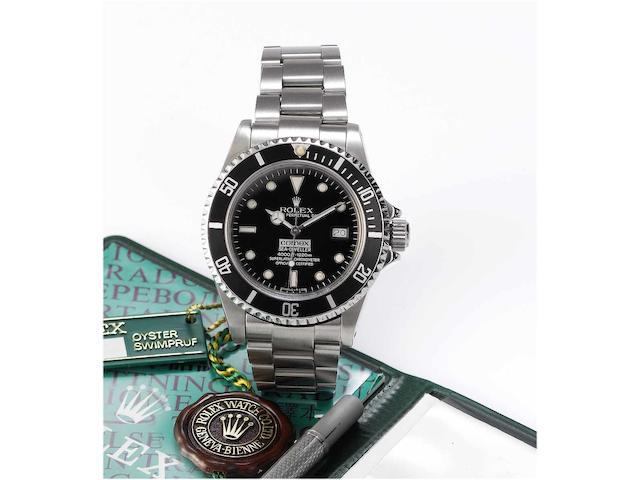Rolex. A rare stainless steel automatic centre seconds divers watch made for Comex together with original certificate, bracelet-setting tool and fitted boxSea-Dweller, 'Comex 3177' Ref:16660, Case No.8509635, 1984