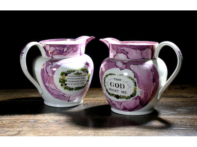 Two large Sunderland lustre jugs, circa 1820
