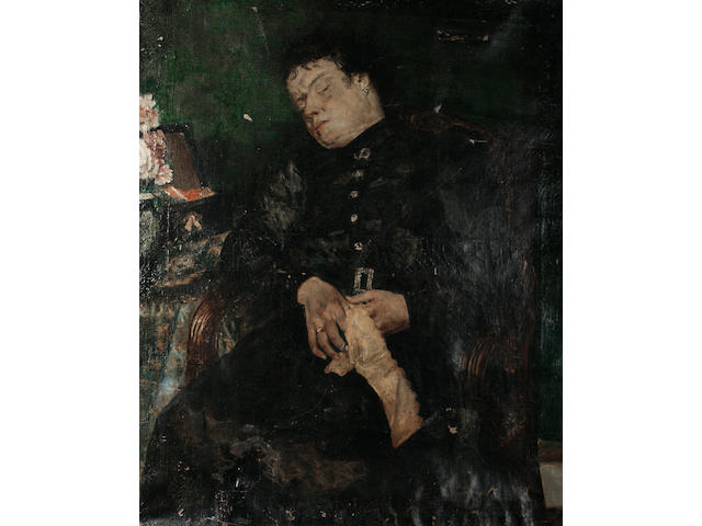 Alfred Stevens (Belgian, 1823-1906) Portrait of a woman sleeping, 92 x 74cm.