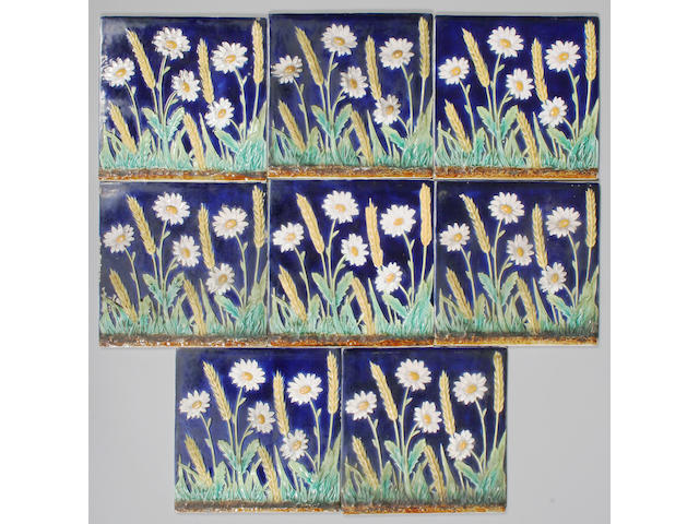 Eight rare George Jones majolica tiles