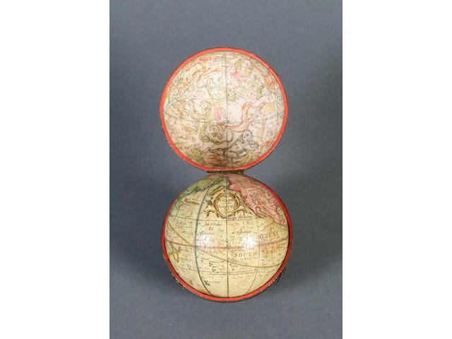 A rare Richard Cushee 2 3/4-inch terrestrial pocket globe, English, circa 1731,