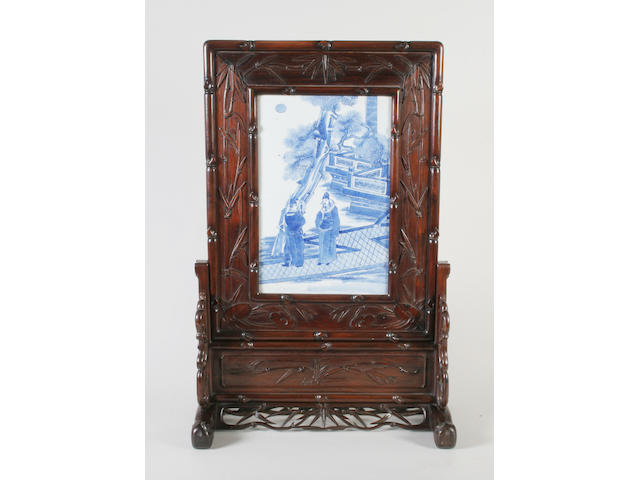 A Chinese export blue and white table screen 19th Century