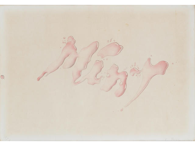 Edward Ruscha (American, born 1937) Mint Lithograph, 1969, printed in pink and grey, on wove, signed, dated and numbered 10/20 in pencil, with a blindstamp, 420 x 600mm (16 1/2 x 23 2/3in)(I)