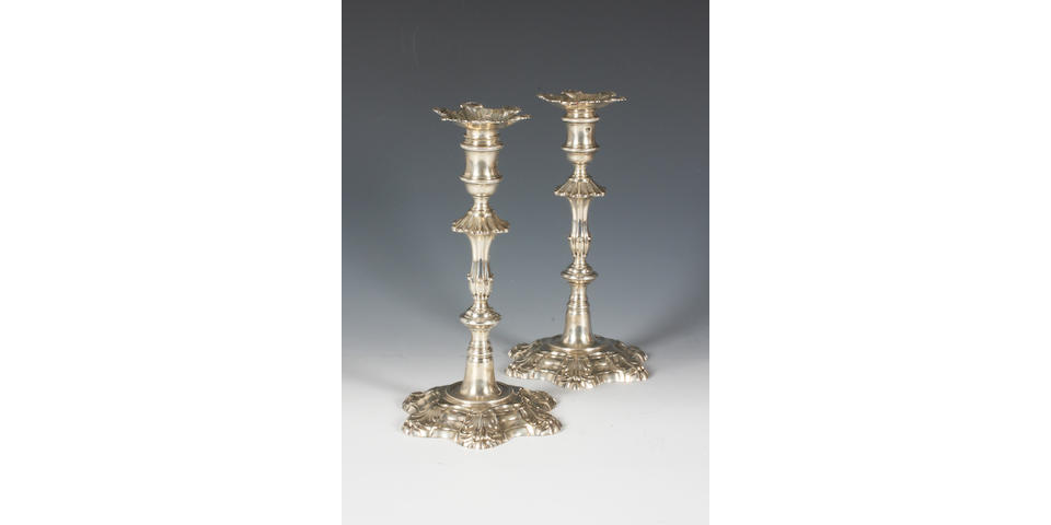 A pair of George III silver candlesticks By Ebenezer Coker, 1760,