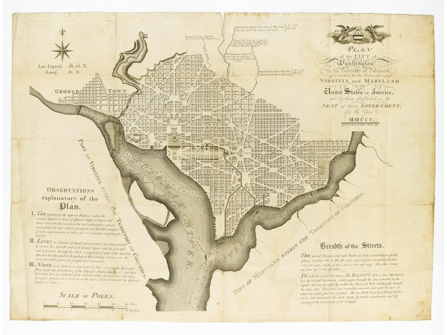 WASHINGTON D.C. ELLICOTT (ANDREW) Plan of the City of Washington in the Territory of Columbia, ceded by the States of Virginia and Maryland to the United States of America, and by them established as the Seat of the Government after the Year MDCCC