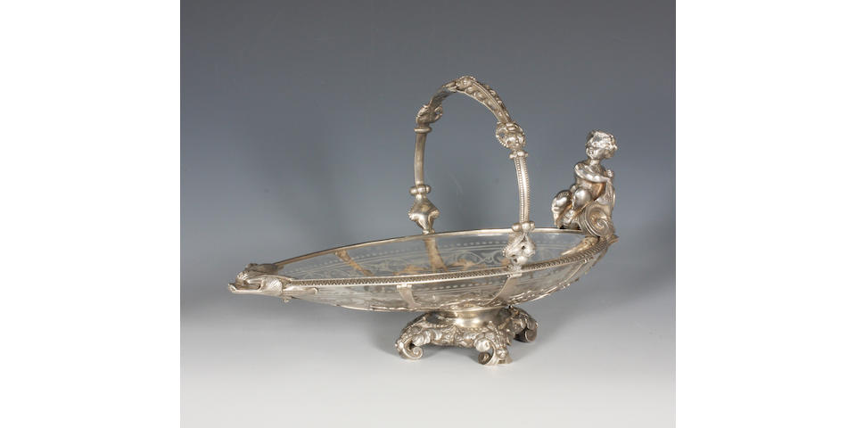 A Victorian silver mounted etched glass basket By Hunt and Roskell, 1873,