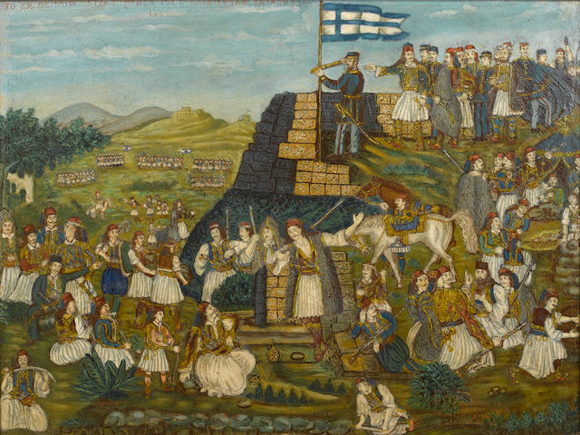 Theofilos Hadjimichail (1867-1934) Karaiskakis Camp in Pireaus, 1827