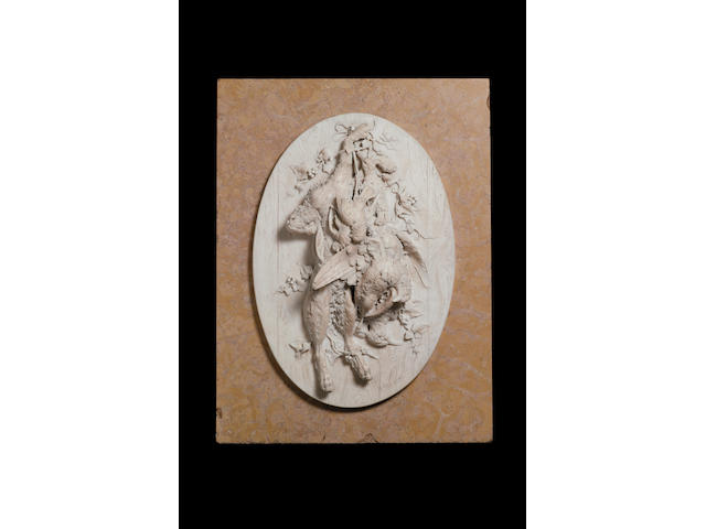 Arnoldo Soldini (Italian, 1862-1936): A finely carved white marble Nature-Morte, late 19th century