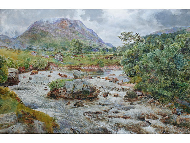 William Davis (British, 1812-1873) A rocky river landscape,