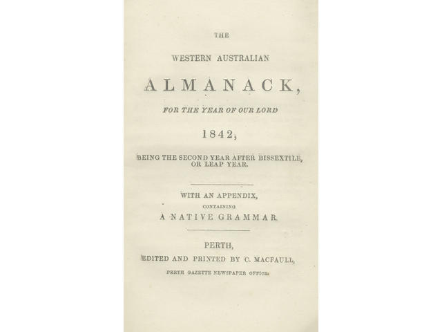 AUSTRALIAN ABORIGINAL The Western Australian Almanack... 1842... With an Appendix, Containing a Native Grammar