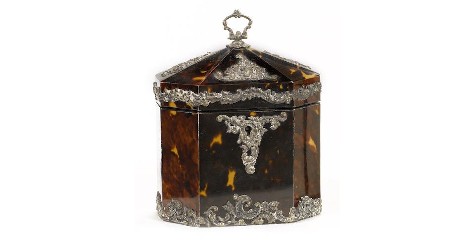 A late Victorian silver metal mounted tortoiseshell Tea Caddy