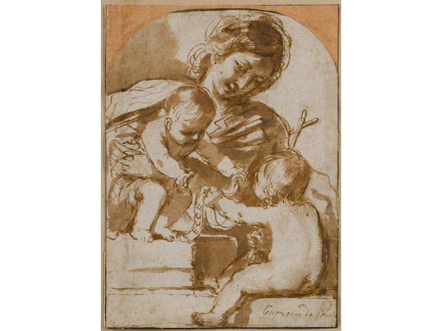 Giovanni Francesco Barbieri, called il Guercino (Cento 1591-1666 Bologna) The Madonna and Child with the Infant Saint John Baptist 171 x 125 mm.