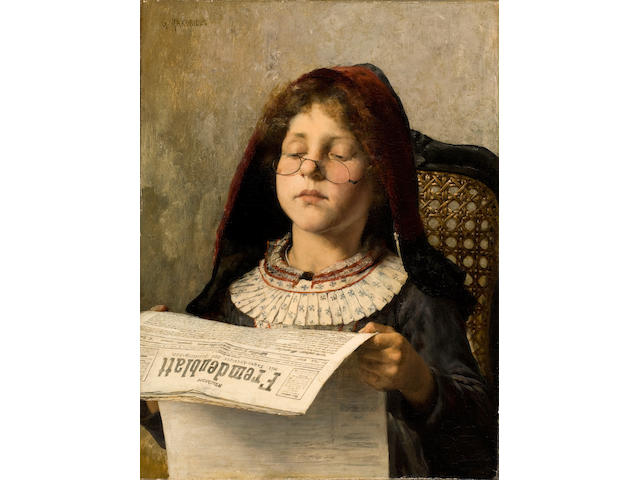 Georgios Jakobides (Greek, 1852-1932) Girl reading 53 x 40 cm.