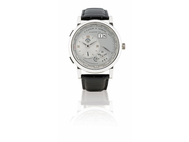 A. Lange & S&#246;hne. A fine and rare Platinum PT950 manual wind wristwatch with world time and calendarLange 1 Time Zone, Case No. 160520, Ref: 116.025, Circa 2006