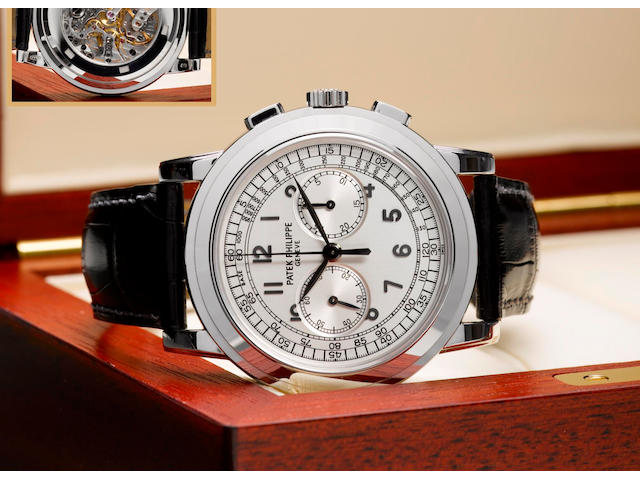 Patek Philippe. A very fine and rare 18ct white gold chronograph wristwatchRef: 5070G, Case No. 4310196, Circa 2006