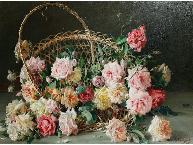 Licinio Barzanti (Italian, 1857-1944) Still life of roses in a basket