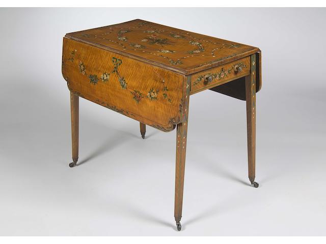 A late 19th century satinwood and polychrome decorated Pembroke table