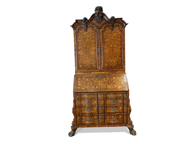A good mid 18th century Dutch walnut and floral marquetry bureau cabinet circa 1740