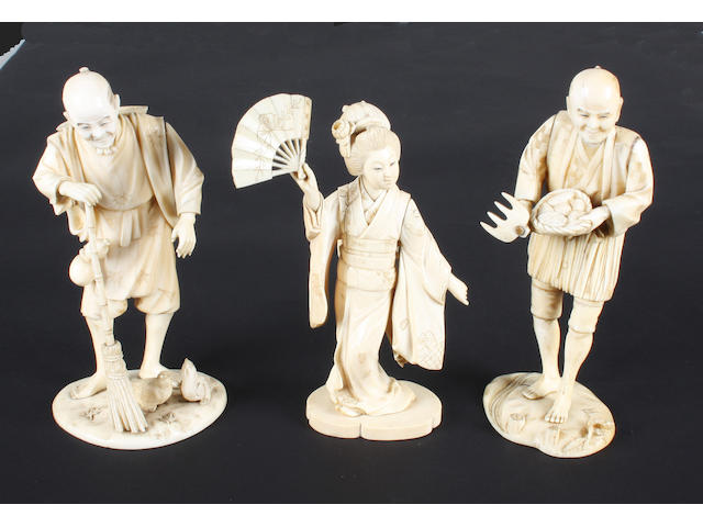 Three Japanese carved ivory figures