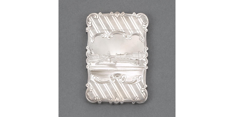 A rare Victorian silver Parisian pictorial card case, by Nathaniel Mills, Birmingham 1848,